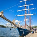 The sailing ship Atlantis, Elbe Warrior second name, is on the Seine river in France for Armada exhibition Royalty Free Stock Photo