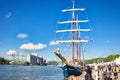 The sailing ship Atlantis, Elbe Warrior second name, is on the Seine river in France for Armada exhibition Royalty Free Stock Photo