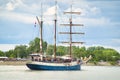 The sailing ship Atlantis, Elbe Warrior second name, is on the Seine river in France for Armada exhibition Royalty Free Stock Photo