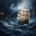 Navy Baroque Seascape Abstract With Surrealistic Elements