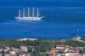 Sailing ship in the bay near the town of Kotor Royalty Free Stock Photo