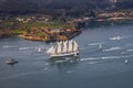 Sailing Ship with Castle in the Background Saint Philippe Ferrol Estuary Galicia Royalty Free Stock Photo