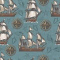 Sailing ship colorful pattern seamless