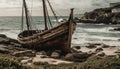 Sailing ship crashes on rocky African coastline generated by AI