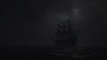 A sailing ship in a dark stormy night