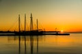 Ship and Pier at Sunrise on the York River in Yorktown, Virginia Royalty Free Stock Photo