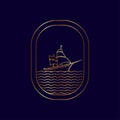 sailing ship emblem gold color gradient line art style design