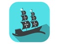 Sailing ship flat icon with long shadow. Columbus Day. Vector