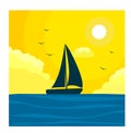 Sailing ship floating in the ocean in the morning ,the silhouette of a boat with sails floating on the sea day ,minimalist picture