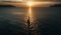Sailing ship glides on tranquil sunset waters generated by AI