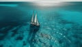 Sailing ship glides on wave, summer adventure generated by AI