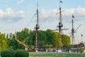 Sailing ship Goto Predestination in Voronezh. Historical copy of Russian battleship Goto Predestination 18th century navy