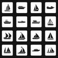 Sailing ship icons set, simple style