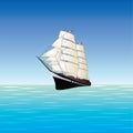 blue sea and a sailing ship illustration. vector