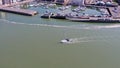 Sailing ship leaving Caernarfon, Gwynedd in Wales - United Kingdom