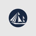 sailing ship logo pinisi ship vintage blue ship in the sea design vector Royalty Free Stock Photo