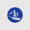 sailing ship logo pinisi ship vintage blue ship in the sea design vector Royalty Free Stock Photo