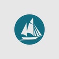 sailing ship logo pinisi ship vintage blue ship in the sea design vector Royalty Free Stock Photo