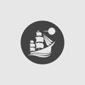 sailing ship logo pinisi ship vintage blue ship in the sea design vector Royalty Free Stock Photo