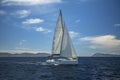 Sailing ship luxury yacht with white sails in the Aegean Sea. Sport. Royalty Free Stock Photo