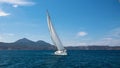 Sailing ship yacht with white sails in the Mediterranean sea. Royalty Free Stock Photo