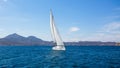 Sailing ship luxury yacht with white sails in the Sea. Sport. Royalty Free Stock Photo