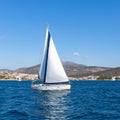 Sailing ship luxury yacht with white sails in the Sea. Sport. Royalty Free Stock Photo