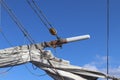 Sailing ship mast against the blue sky on some sailing boats with rigging details Royalty Free Stock Photo