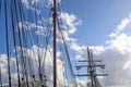 Sailing Ship Mast Against The Blue Sky On Some Sailing Boats With Rigging Details