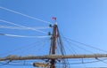 Sailing Ship Mast Against The Blue Sky On Some Sailing Boats With Rigging Details