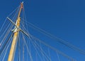 Sailing ship mast against the blue sky on some sailing boats with rigging details Royalty Free Stock Photo