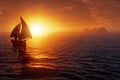 sailing ship on the ocean at sunset Royalty Free Stock Photo