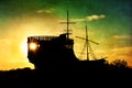 The sailing ship on the old brown paper Royalty Free Stock Photo
