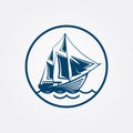 Sailing ship, sailboat, Old sailing vessel under full sails and flags on masts,EPS 8,EPS 10 Royalty Free Stock Photo