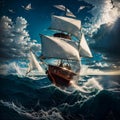 :Â A sailing ship sailing in a storm,denger bad scence