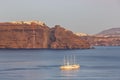 Sailing ship at Santorini island holidays in Greece travel traveling Mediterranean Sea evening Santorin Royalty Free Stock Photo