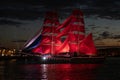 Sailing ship with scarlet sails, a summer holiday in St. Petersburg, June 25, 2022 St. Petersburg, Russia