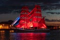 Sailing ship with scarlet sails, a summer holiday in St. Petersburg, June 25, 2022 St. Petersburg, Russia