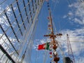 Sailing ship school Sagres. Sail mast seen from below