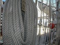 Sailing ship school Sagres. Vessel interior, mooring ropes on deck