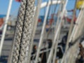 Sailing ship school Sagres. Vessel interior, mooring ropes on deck