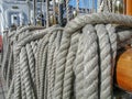 Sailing ship school Sagres. Vessel interior, ropes on deck