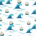 Sailing Ship Sea Journey Life Vector Graphic Seamless Pattern Royalty Free Stock Photo