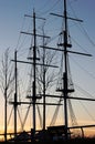 Sailing ship with several tall masts anchored on the River Barrow at New Ross Co. Wexford Ireland Royalty Free Stock Photo