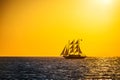 Sailing ship silhouette in sunset on the sea Royalty Free Stock Photo