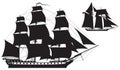 Sailing Ship silhouettes frigate and Schooner