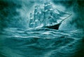 Sailing ship in a storm