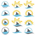 Sailing ship and sun. Yacht club logo. Royalty Free Stock Photo