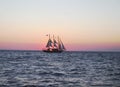 Sailing ship sunset silhouette Royalty Free Stock Photo