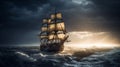 The sailing-ship in time of storm from lightnings Royalty Free Stock Photo